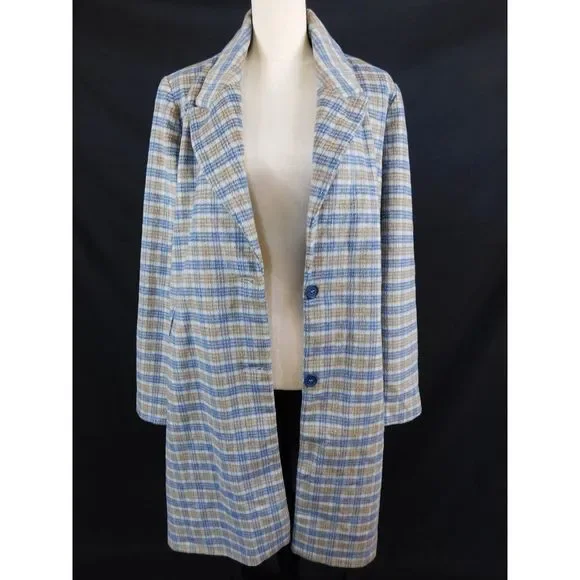 Cotton On 2 Button Plaid Long Coat NWT Size 12 - Picture 2 of 14